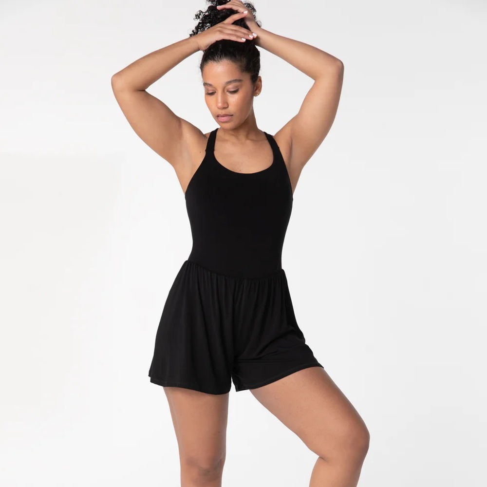Imbodhi Lila Romper, midnight black. Size medium.